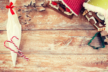 Image showing closeup of beautiful gingerbread houses at home