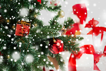 Image showing close up of christmas tree and presents