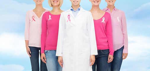 Image showing close up of women with cancer awareness ribbons