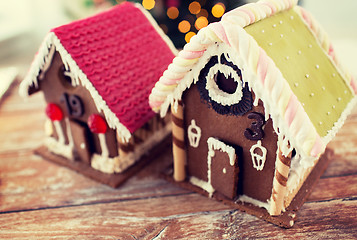 Image showing closeup of beautiful gingerbread houses at home