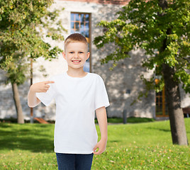 Image showing smiling little boy in white blank t-shirt