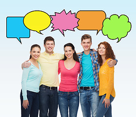 Image showing group of smiling teenagers with text bubbles