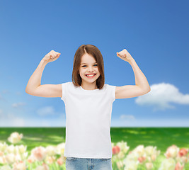 Image showing smiling little girl in white blank t-shirt