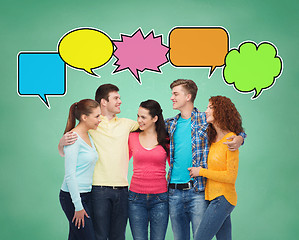 Image showing group of smiling teenagers with text bubbles