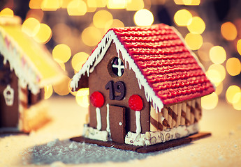 Image showing closeup of beautiful gingerbread houses at home