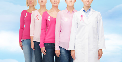 Image showing close up of women with cancer awareness ribbons