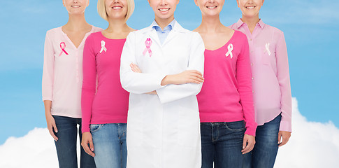 Image showing close up of women with cancer awareness ribbons