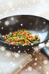 Image showing close up of wok pan with vegetables