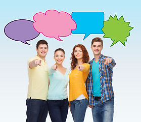 Image showing group of smiling teenagers with text bubbles