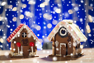 Image showing closeup of beautiful gingerbread houses at home