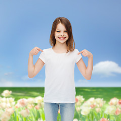 Image showing smiling little girl in white blank t-shirt