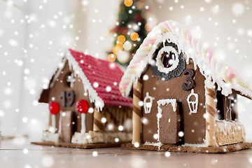 Image showing closeup of beautiful gingerbread houses at home