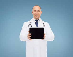 Image showing smiling male doctor with stethoscope and tablet pc