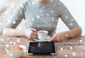 Image showing woman pointing finger to tablet pc computer