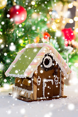 Image showing closeup of beautiful gingerbread house at home