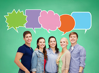 Image showing group of smiling teenagers with text bubbles