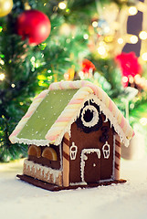 Image showing closeup of beautiful gingerbread house at home