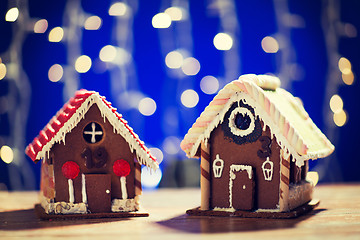 Image showing closeup of beautiful gingerbread houses at home