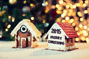 Image showing closeup of beautiful gingerbread houses at home