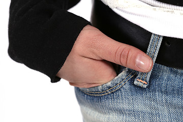 Image showing hand in jeans