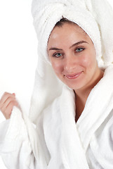 Image showing Woman in robe and towel