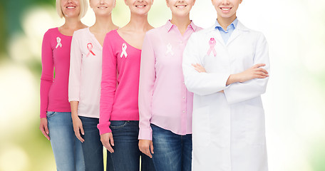 Image showing close up of women with cancer awareness ribbons