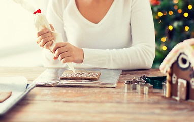 Image showing close up of woman making gingerbread houses