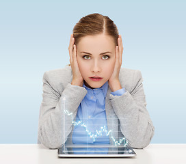 Image showing businesswoman with tablet pc and forex graph