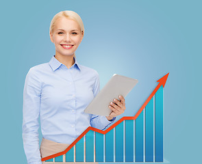 Image showing young smiling businesswoman with tablet pc