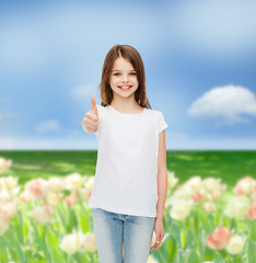 Image showing smiling little girl in white blank t-shirt