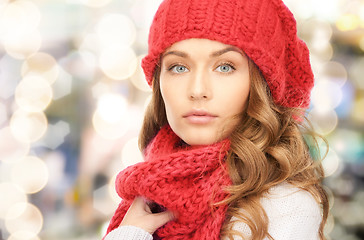 Image showing close up of young woman in winter clothes