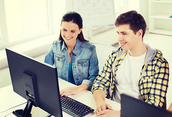 Image showing two smiling students having discussion