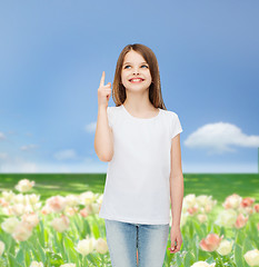 Image showing smiling little girl in white blank t-shirt