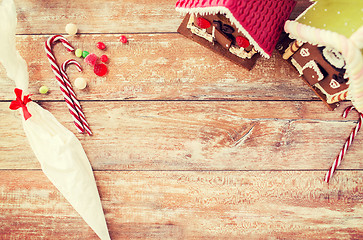 Image showing closeup of beautiful gingerbread houses at home