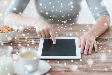 Image showing woman pointing finger to tablet pc computer