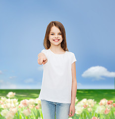 Image showing smiling little girl in white blank t-shirt