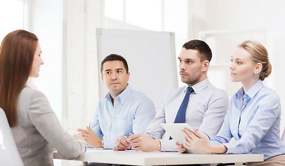 Image showing business team interviewing applicant in office