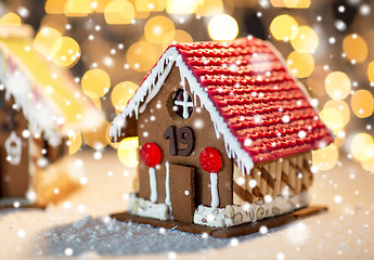 Image showing closeup of beautiful gingerbread houses at home