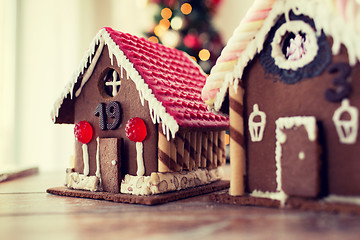 Image showing closeup of beautiful gingerbread houses at home