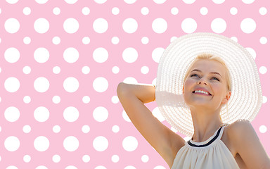 Image showing beautiful smiling woman in white summer hat