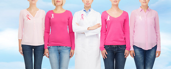 Image showing close up of women with cancer awareness ribbons