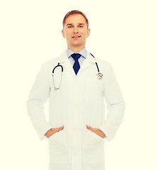 Image showing smiling male doctor with stethoscope