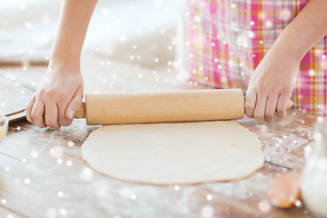 Image showing close up of female working with rolling-pin