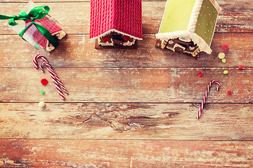 Image showing closeup of beautiful gingerbread houses at home