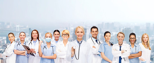 Image showing team or group of female doctors and nurses