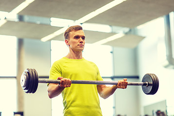 Image showing man doing exercise with barbell in gym