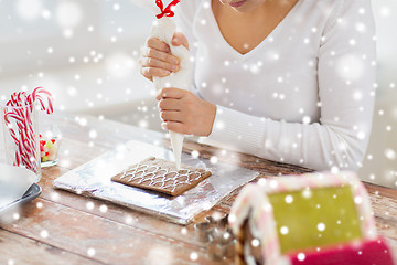 Image showing close up of woman making gingerbread houses