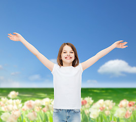 Image showing smiling little girl in white blank t-shirt