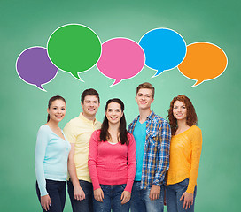 Image showing group of smiling teenagers with text bubbles