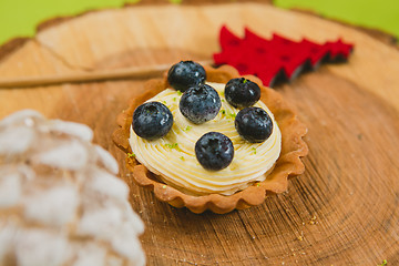 Image showing Traditional Christmas cake. Warm colors.